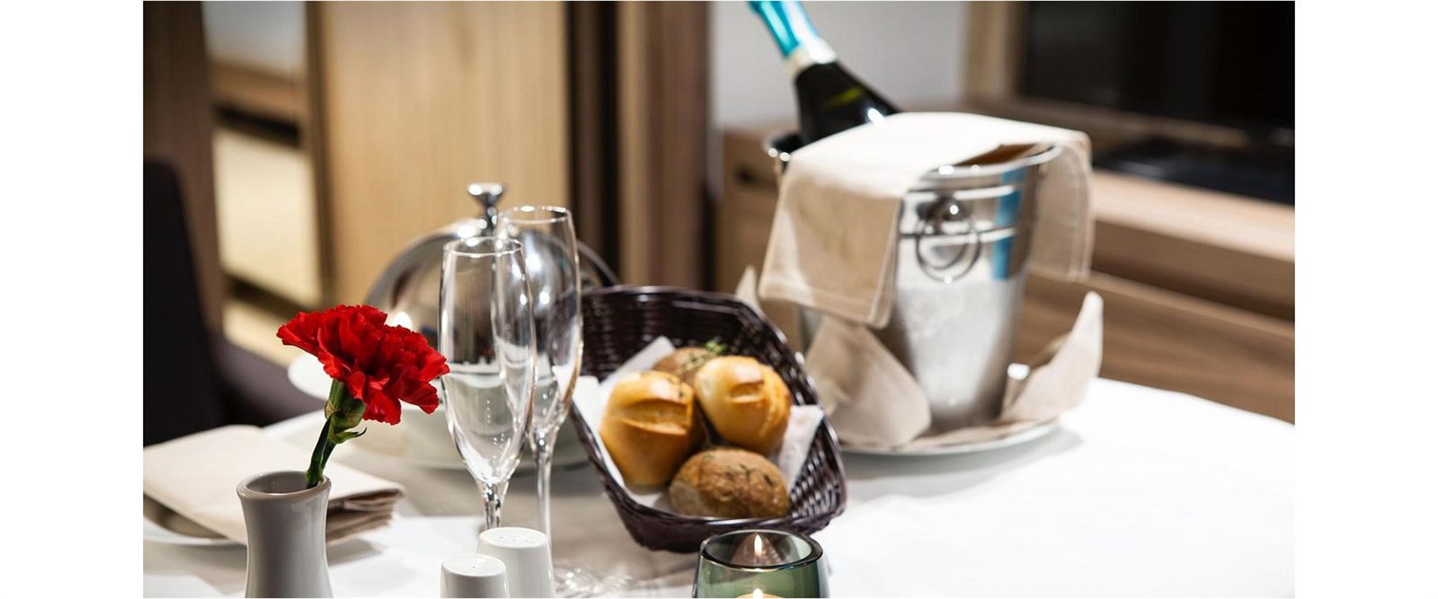 A carefully prepared hotel dining table, ready for guests